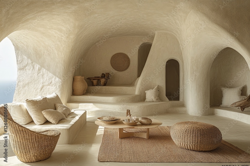 Aufkleber modern interior design of a minimalist living space with natural light and calming elements in a coa
