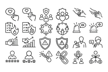 High quality outline vector icons for stakeholder business, representing teamwork, collaboration, corporate structure, leadership, and decision-making. Perfect for business presentations.