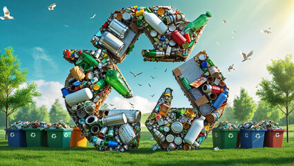 Creative Recycling Symbol Made of Waste in Environmental Concept highlights the importance of waste management, sustainability, and environmental responsibility in modern society