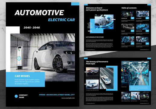 Blue And Black Electric Car Brochure