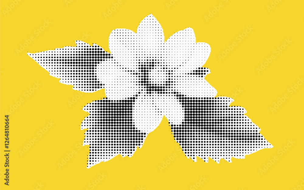 Poster stylized flower with dotted pattern on yellow background