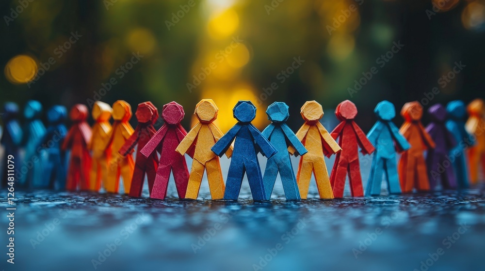 Poster this vibrant image features a circle of colorful paper figures symbolizing unity and community, surr