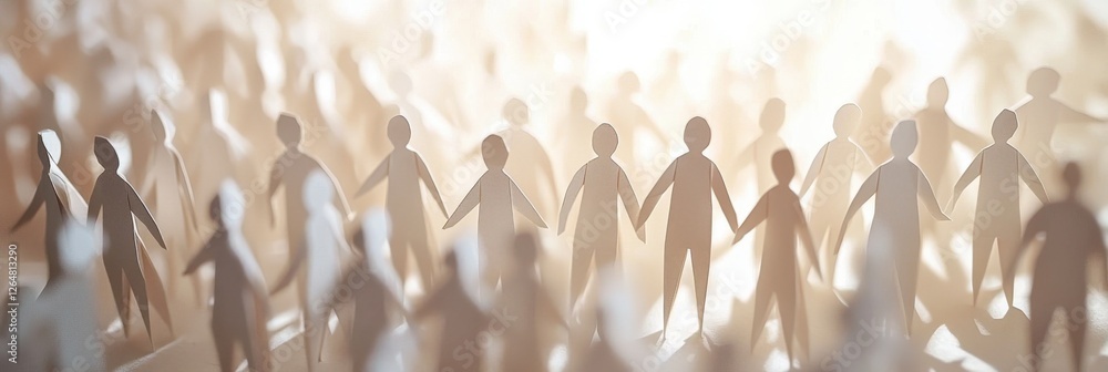 Poster a collection of white silhouettes of figures holding hands, emanating warmth and connection while su