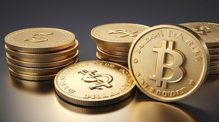 gold dollar coin with dollar sign on isolated background. Award coins. Golden money. Gold currency. 3d rendering
