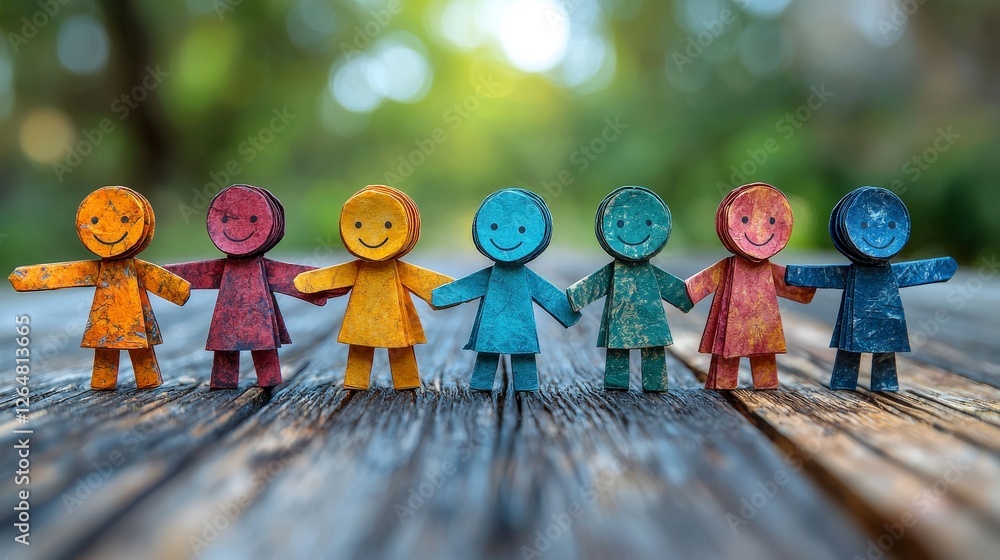 Aufkleber this lively image features multicolored paper characters with smiling faces, representing joy and th