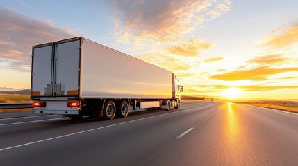 Woody longhaul truck driving on open highway sunset photography tranquil environment side view road adventure