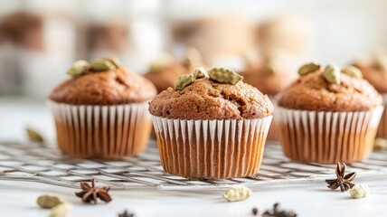 Spiced Cardamom Muffins on Cooling Rack