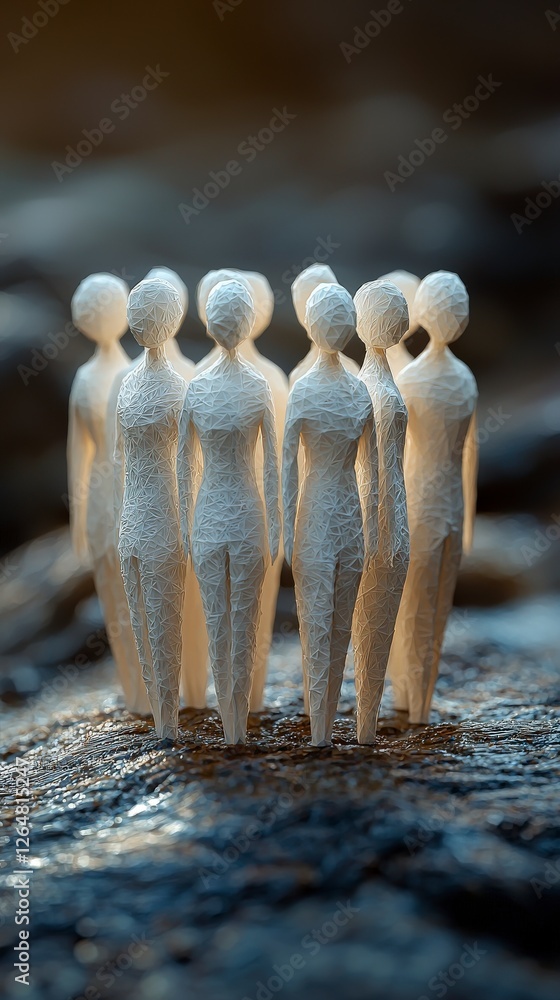 Aufkleber this image portrays an elegant assembly of abstract paper figures, emphasizing individuality and tog