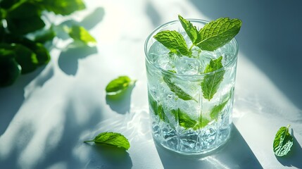 Refreshing Mint Cocktail with Ice and Green Mint Leaves Decor
