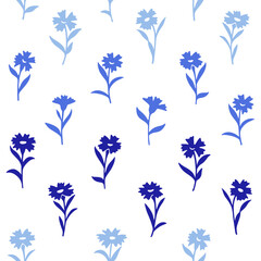 Vector illustration of cornflower in simple hand drawn and linocut style. Simple contour vector illustration with blue floweret for cosmetics, postcard and pattern.
