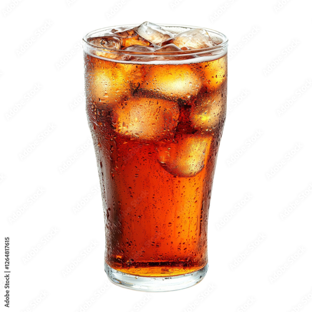 Poster Chilled beverage in glass filled with ice cubes, refreshing and fizzy. Perfect for hot days or gatherings. Enjoy crisp taste and bubbly texture