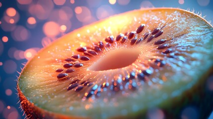 Close-up of Fresh Kiwi Fruit with Bokeh Background and Vivid Colors