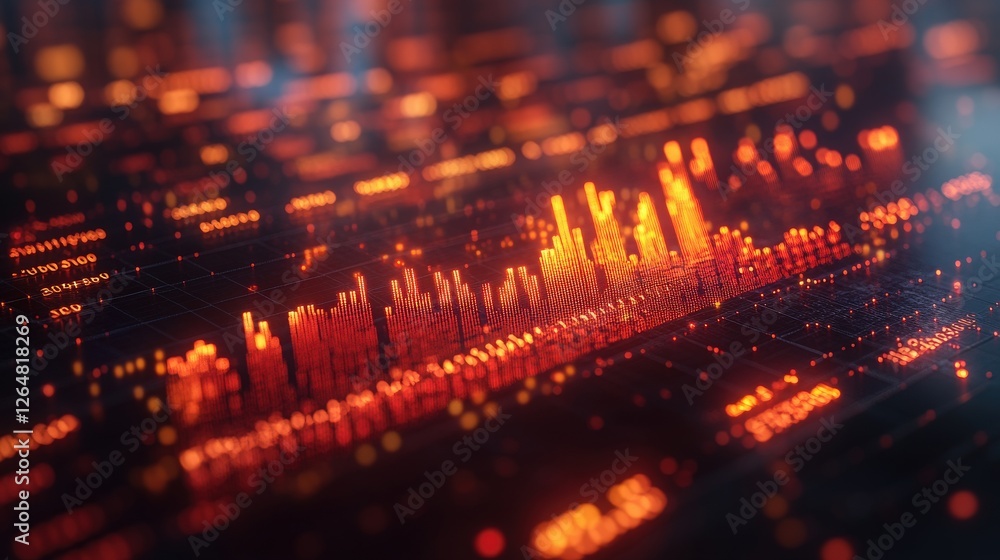Poster abstract data visualization with red and orange digital elements