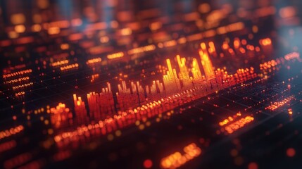 Abstract Data Visualization with Red and Orange Digital Elements