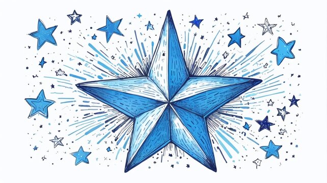 recommend clip art: Star hand drawn blue marker pen. Doodle star sketch drawing.