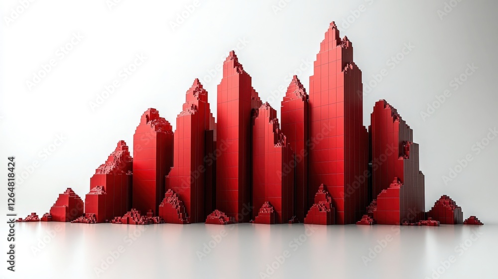 Poster abstract red mountain peaks created with building blocks