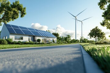 Sustainable factory innovations renewable energy zone visual overview eco-friendly environment solar power insights