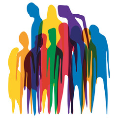Vibrant silhouette of people in crowd stand together