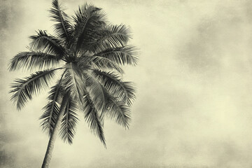 A black and white view of a coconut tree, captured with a vintage effect