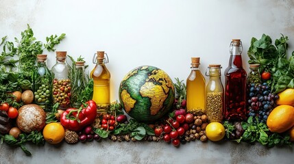 Colorful Arrangement of Global Ingredients with Earth Globe Centerpiece