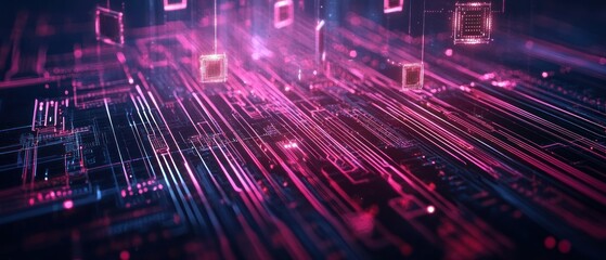 Fototapeta premium Abstract Digital Network with Glowing Pink and Blue Lines