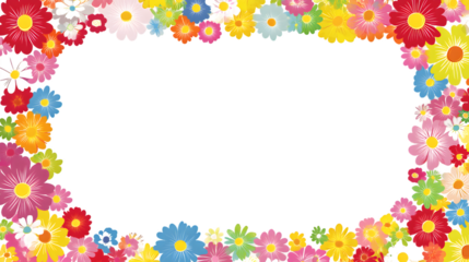 Vibrant colorful flower frame with a transparent background. Perfect for spring and summer designs