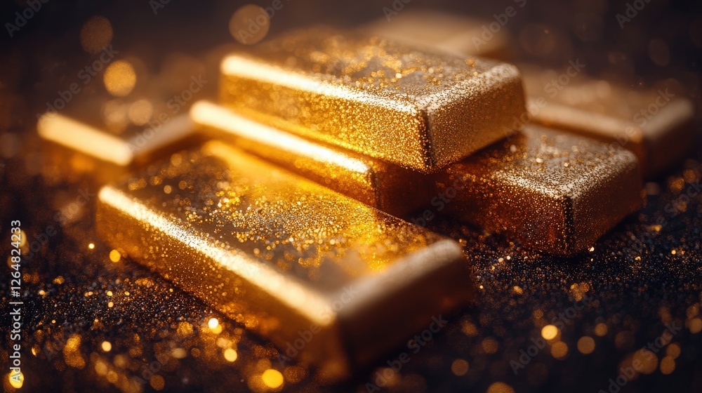 Poster Sparkling Gold Bars on a Glittering Background with Bokeh Effect
