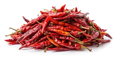 Fototapeta premium A vibrant red chili pepper heap, stark against a pristine white backdrop.