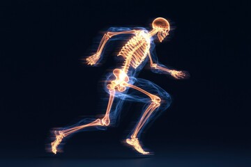 Anatomy Running skeleton xray against dark background for education, medical use