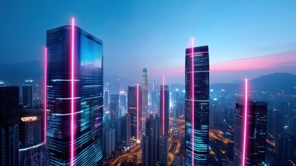 Fototapeta premium City lights illuminating night urban landscape cityscape panoramic view nighttime aerial perspective woody