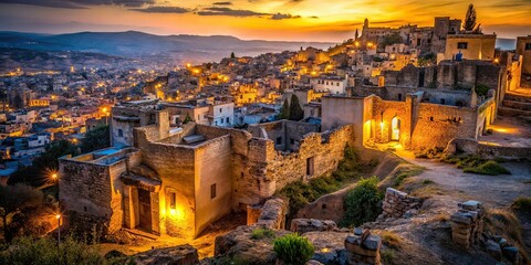 Abandoned Moroccan Hilltop Houses, Fez Cityscape, Low Light