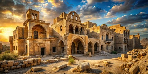 Fototapeta premium Abandoned Qsar Al-Kharanah Jordan - Urban Exploration AI Photo
