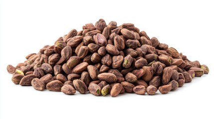 Pile of Raw Unshelled Brown Pistachio Nuts on White Background