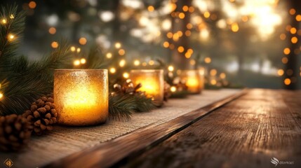 Festive Candles with Soft Bokeh Lights in a Cozy Holiday Setting. Generative AI