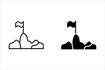 Success and achieving goals. lines and silhouettes of hills and flags on mountain peaks. concept of winning in Business competition and strategic planning for future business growth.