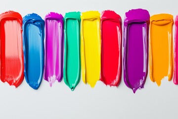 Vibrant strokes of colorful paint arranged on a white background for artistic projects