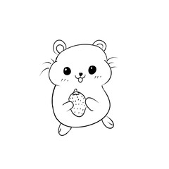 a cute hamster is holding his strawberry tightly