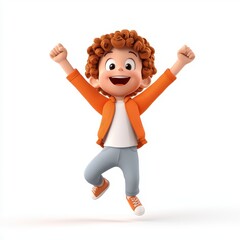 Joyful 3D Cartoon Boy Illustration Cheerful cartoon boy jumping happily