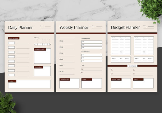 Beige And Brown Planner