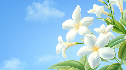 Naklejka premium Jasmine flowers on blue sky background