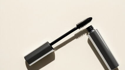 Obraz premium a single, luxurious mascara wand, its bristles full and luscious, resting diagonally on a solid, creamy white background