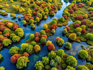 Aerial View of Dasiphora fruticosa in Ekitag River Floodplain
