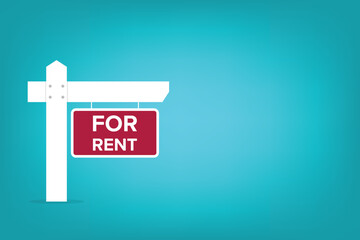 For rent sign. Real estate advertising, house rent, property. Vector illustration.	