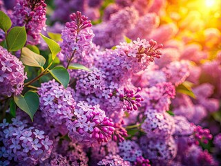 Obraz premium Aerial View Purple Lilac Flowers, Stunning Bloom, Springtime Garden
