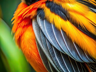 Obraz premium AI Documentary Photo: Oriole Feather Close-up, Nature, Detail