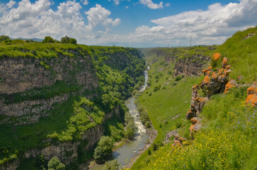 Dzoraget river canyon near confluence with Urut river scenic view from Lori fortress (Lori Berd,...