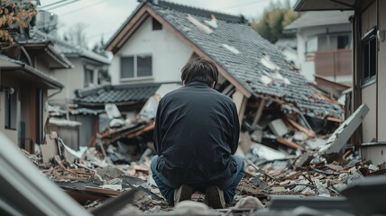 巨大地震による日本家屋の倒壊