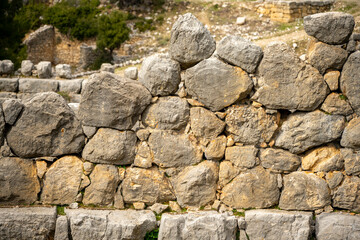 Remains of gymnasium in acnient Lycian city Arycanda. Ancient city on mountain near Aykiricay village.Well preserved semi-circular theater of Arycanda, ancient Lycian city in Antalya, Turkey.
