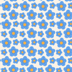 Blue flowers,camomile or daisy isolated on  beigh background. Hand drawn camomile floral seamless pattern vector illustration.