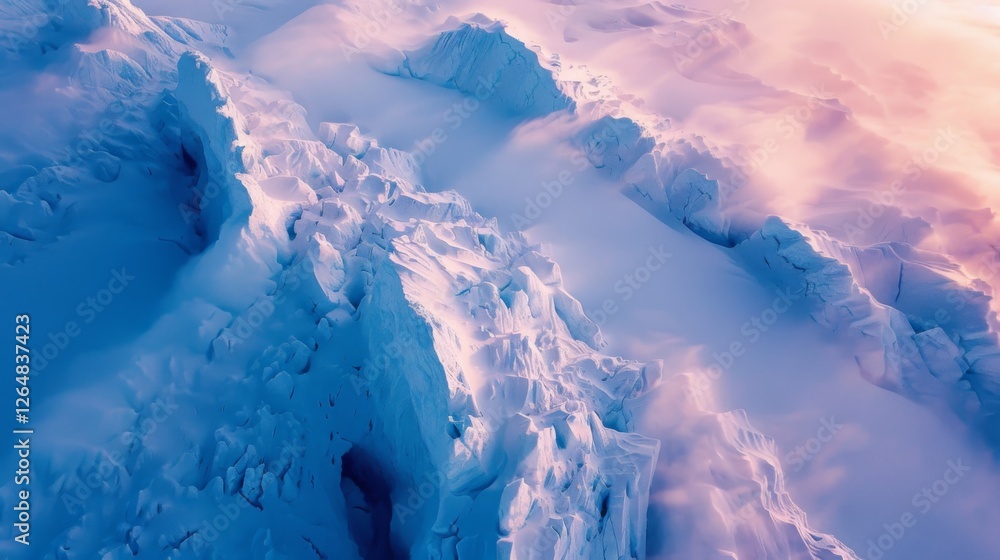 Poster spectacular display of ice formations in an arctic setting during sunrise, showcasing vibrant colors